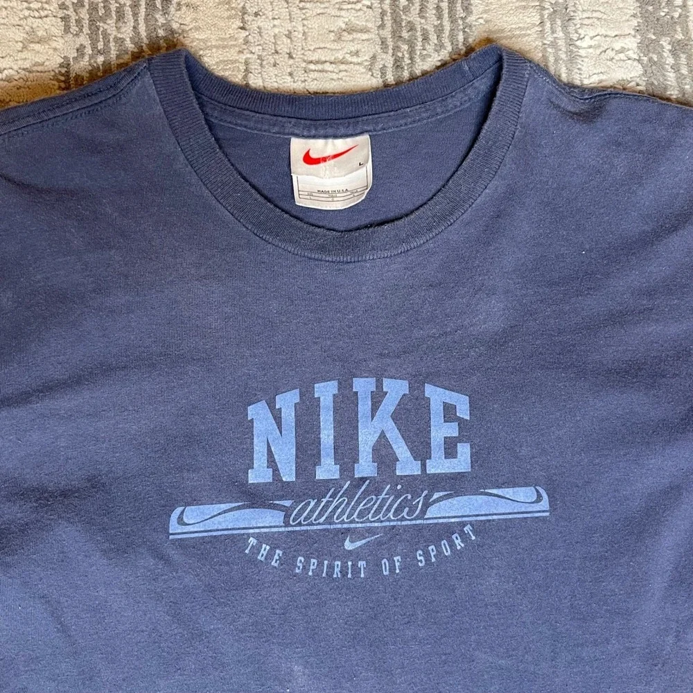 Vintage Nike Athletics‎ Long Sleeve Shirt Navy Blue Made in USA Mens Large L